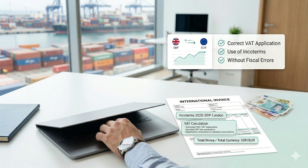 Factura internacional: requisitos de IVA, Incoterms y divisas